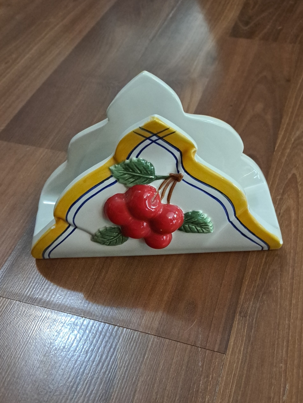 Ceramic Cherry Napkin Holder - Red & Green Accent